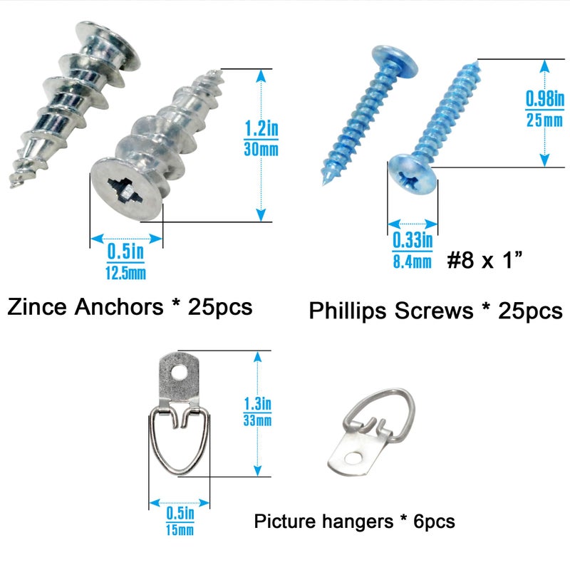 Ansoon Self-Drilling Hollow Metal Stud Wall Anchors with Screw Kit for Drywall Heavy Duty, -25 Heavy Duty Wall Anchor, 25 Tapping Mount Screws, 10 Pack D Ring Picture Hangers with Screws - Image 2